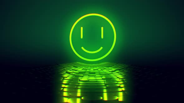 Glowing bright red and green smile sign. Happy than death. 