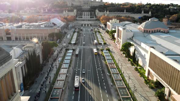 Aerial Barcelona Scene with Venetian Towers in Sunny Morning Spain alt