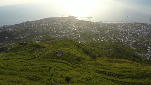 Fantastic Ischia Island Landscape, Large City at Bottom of Green Hills, Aerial alt