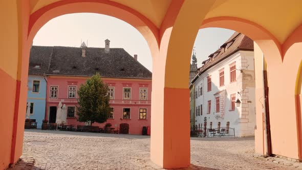 Street Scene of Medieval City Sighisoara in Transilvania Romania alt