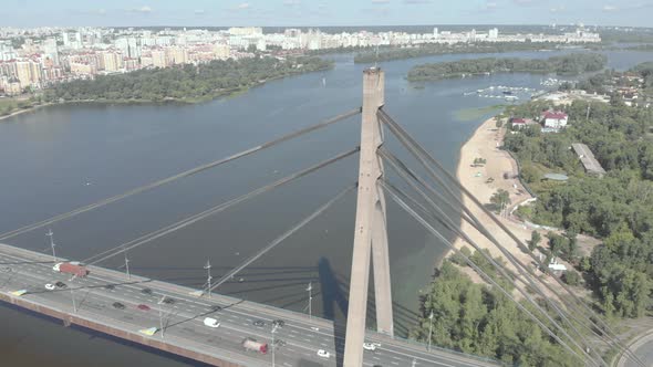 North Bridge Over the Dnipro River. Kyiv, Ukraine. Aerial View alt