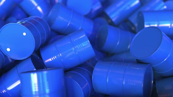 Pile of Blue Steel Drums for Transporting Petroleum alt