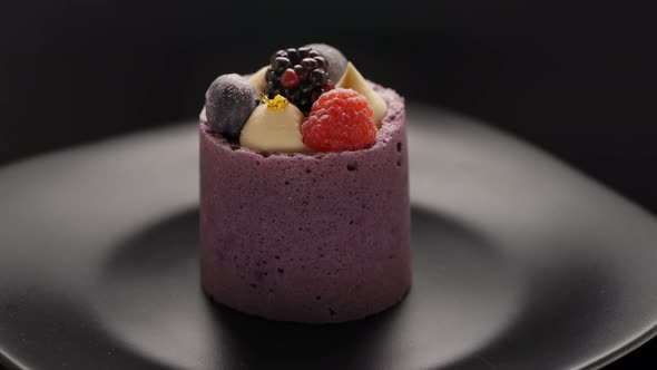 Delicious raspberry cake with fresh raspberries, blueberry