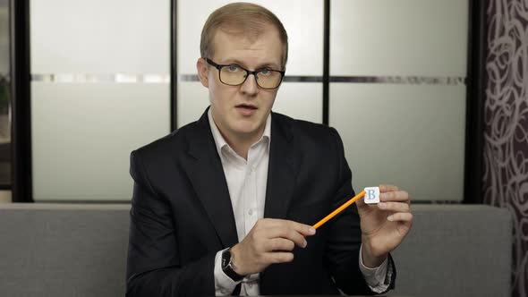 Man Teacher Making Video Call. Distance Education with Childrens Class at Home alt