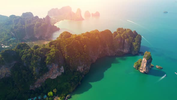 An aerial view of the unique turquoise waters of the Andaman Sea alt