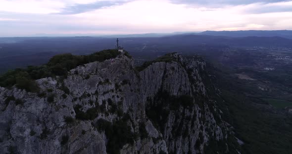 Sunset Aerial View of the Pic St Loup in Occitanie South of France