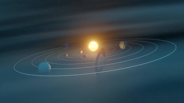 3d render illustration. Animated planets of Solar System.