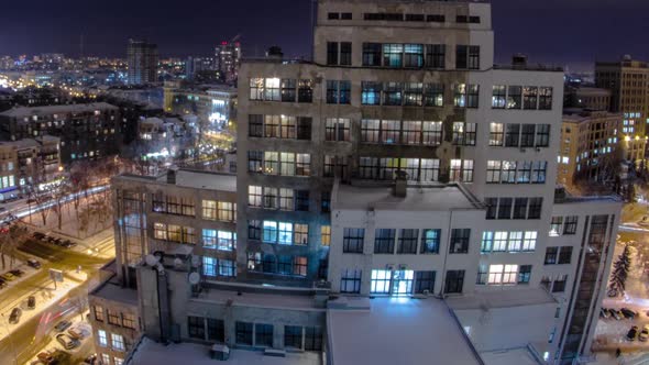 State Industry Building the Palace of Industry or Gosprom Winter Night Timelapse alt