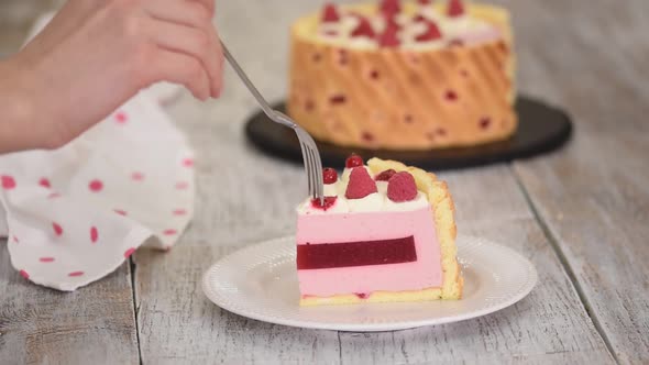 Raspberry Cream Cakes with Jelly Close Up