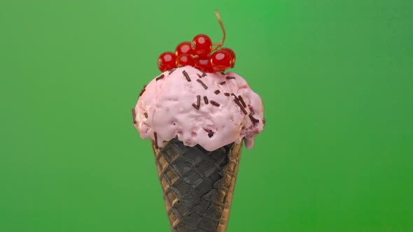 Black Cone with Melting Strawberry Ice Cream 