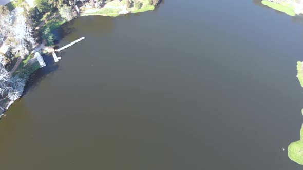 Lagoon Sausalito Lake (Vina del Mar, Chile) aerial view, drone footage alt