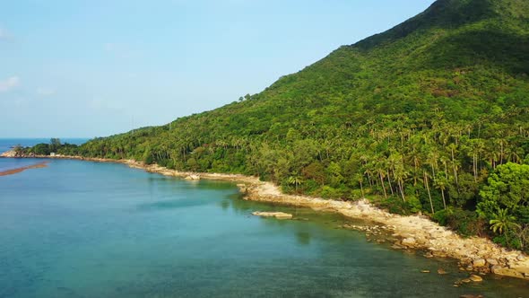 Aerial view sky of perfect seashore beach journey by blue water with white sandy background of adven alt