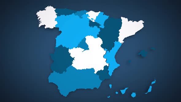 Motion Graphics Animated Map of Spain Forming - Blue