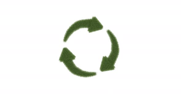 Loop Recycle Grass Symbol 3d Animation on White Background Isolated