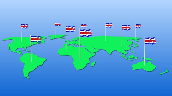 Flag Of Costa Rica Around The World Flying Wave Animation alt