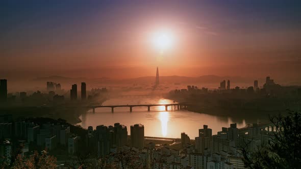 Seoul City  Sunrise and han river South Korea