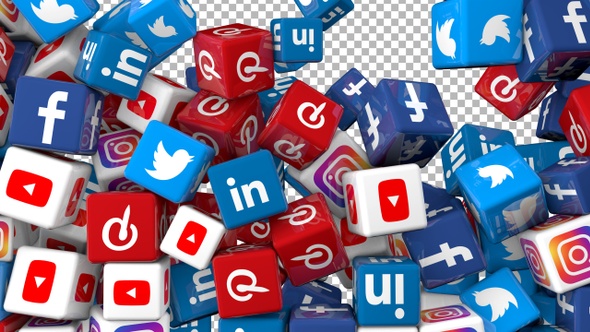 Social Media Icons Transition - Facebook, Linkedin, Twitter, Youtube, Instagram and Pinterest