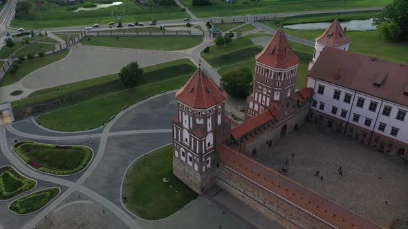 Aerial View of Mir Castle in Belarus Aerial View of a Medieval Castle