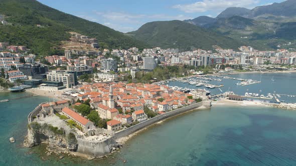 Aerial Hyperlapse View of an Old Town Budva