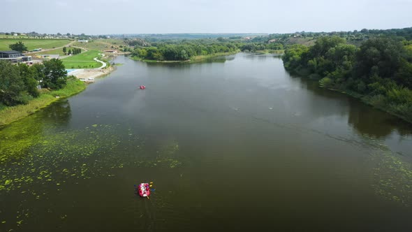 Rafting in River Aerial Panorama View alt