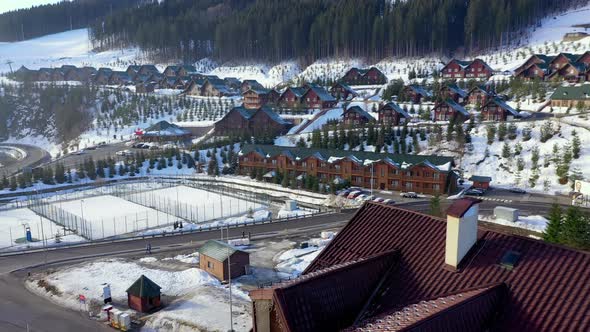 Center of Bukovel, Aerial photography of hotels and houses.