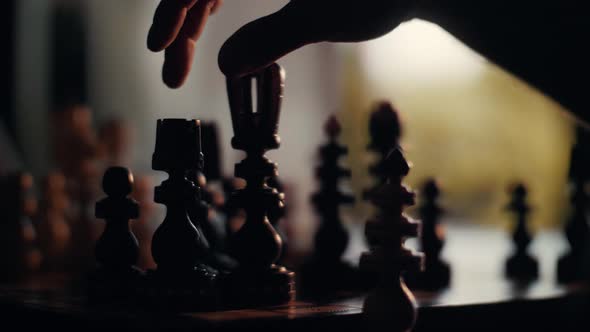 4K Cinematic Macro Pan Shot in Slow Motion with Wooden Chess Pieces
