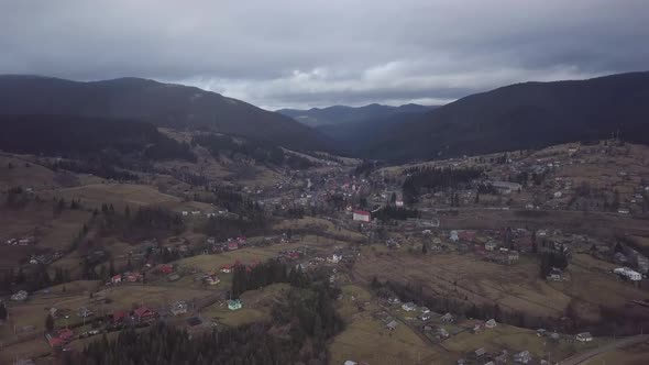 Flight Over the Village in the Carpathian Mountains alt