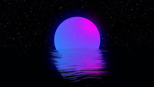 Moon with the star and water reflection background animation