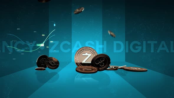 15 - 10 ZCASH Cryptocurrency Background with Coins, Bars and Text 4K