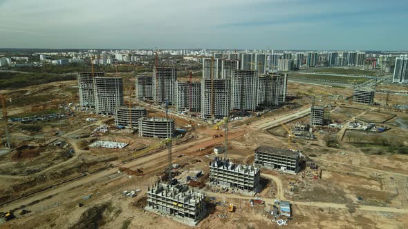 Large construction site. Construction of modern multi-storey residential buildings. alt