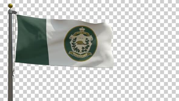 Kitchener City Flag (Ontario, Canada) on Flagpole with Alpha Channel - 4K alt