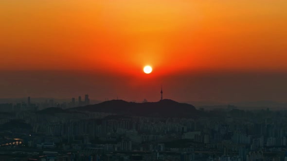 Seoul City at Sunset and Seoul Tower in Seoul South Korea