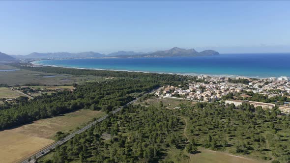 Aerial view of Can Picafort in summer, Mallorca, Spain alt