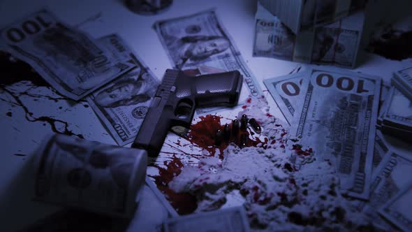 Gun, Bloody Dollars, Some Drugs Lying On The Table alt