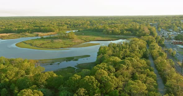 Aerial View of River and Forest on Nature Landscape Mixed Forest alt