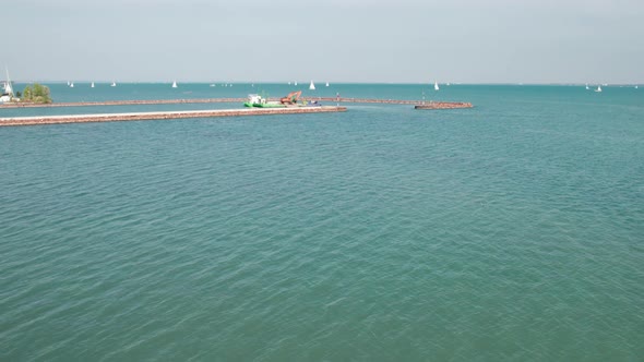 Aerial View of Lake Balaton in Hungary Coast of Balatonfured Sunny Day alt