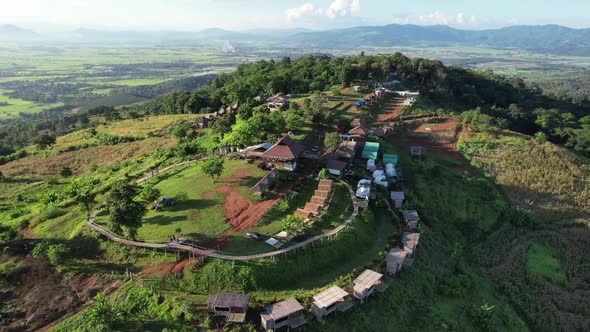 Aerial view from drone of rural village in the mountains