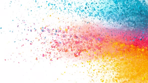 Super Slow Motion Shot of Color Powder Explosion Isolated on White Background at 1000Fps alt