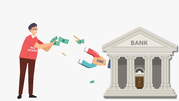 Bank Collecting Financial Loan, Debt, EMI - Cartoon Animation