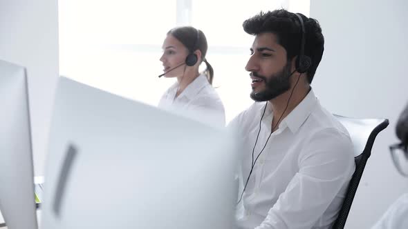 Call Center Operator. Man In Headset Working At Contact Center alt
