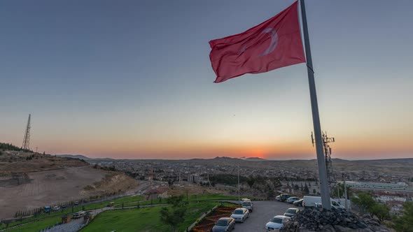 Sunset View From Old Castlethe in Historical City Town of Nevsehir Aerial Timelapse alt