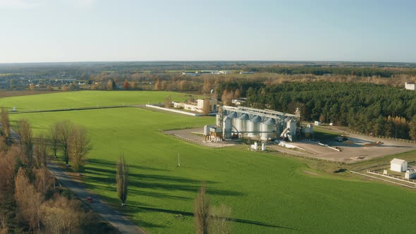 Aerial View Modern Granary Graindrying Complex Commercial Grain Or Seed Silos In Sunny Rural alt