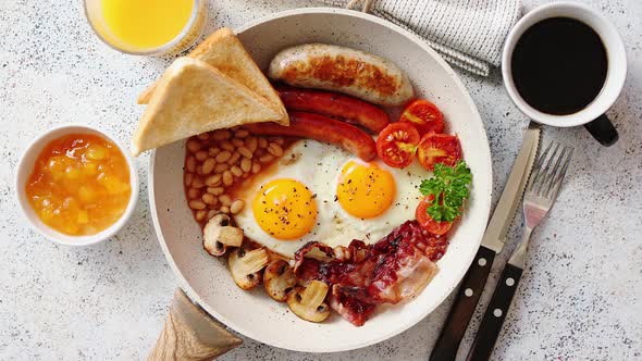 Traditional Full English Breakfast on Frying Pan., Stock Footage ...