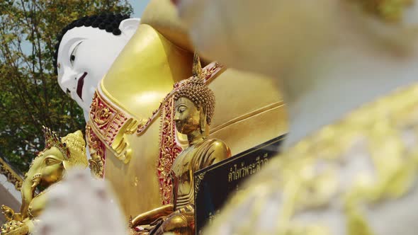 Gold Buddha Statue and Figures, Chiang Mai Buddhist Temple in Thailand, Beautiful Famous Building of alt