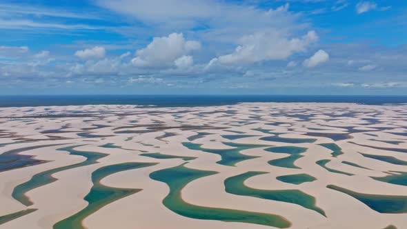 Drone Flying Sideways Over A Portion Of Turquoise Lagoons, In A Paradise In Northeastern Brazil