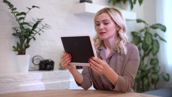 Freelance Business Women Casual Wear Using Tablet Working Call Video Conference with Customer alt