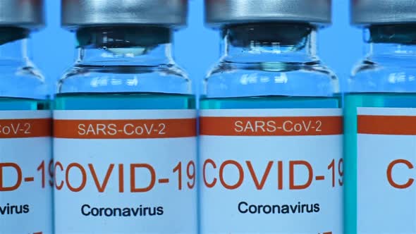 Glass Medicine Bottle With Corona Virus  Vaccine.