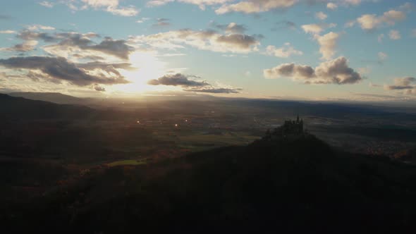 Aerial View of Hohenzollern Castle During Bright Sunset, Germany in the Fall