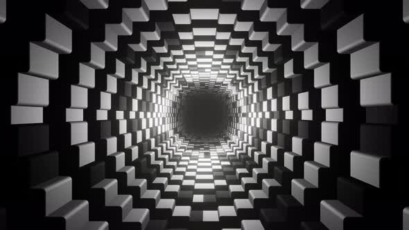 Dark Tunnel with Black and White Cubic Walls 3d Render alt