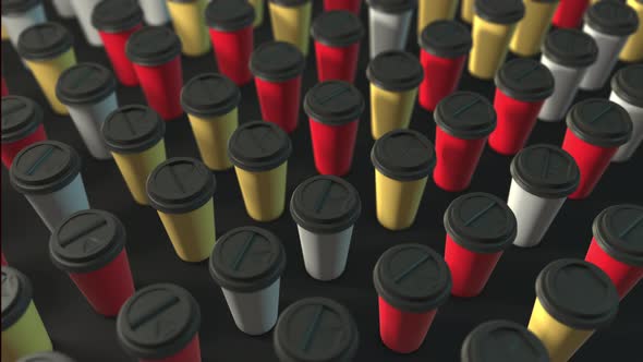 Three colored coffee cups background  yellow red white